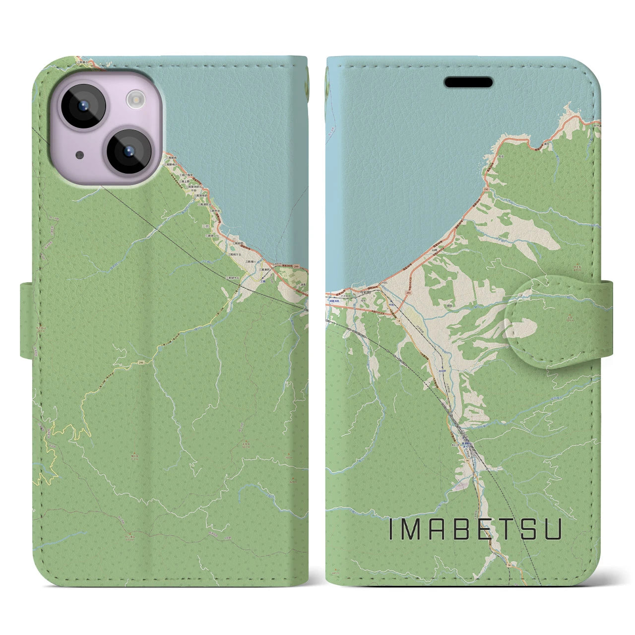 【今別(青森県)】地図柄iPhoneケース(手帳タイプ)ナチュラル・iPhone 14 用