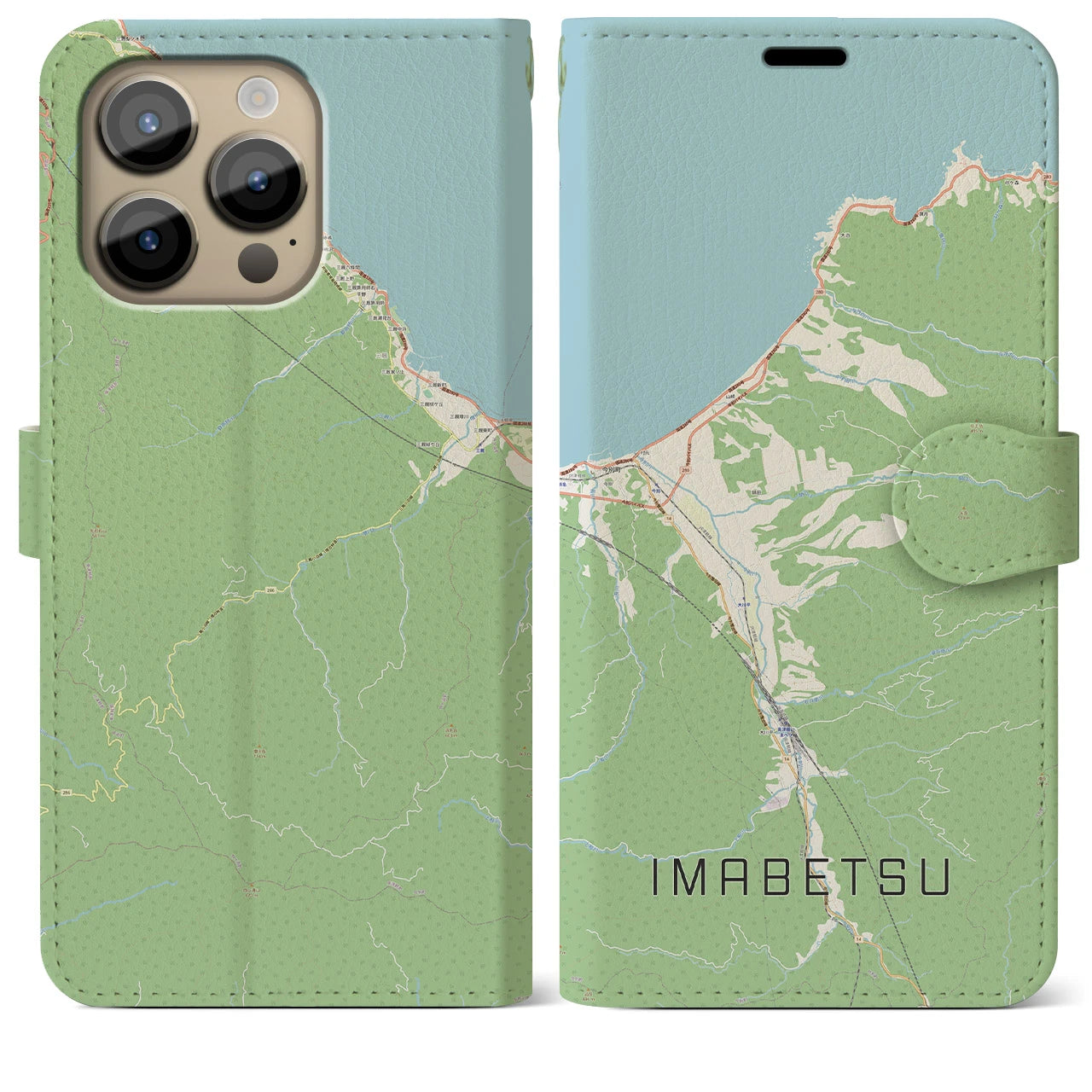 【今別(青森県)】地図柄iPhoneケース(手帳タイプ)ナチュラル・iPhone 14 Pro Max 用