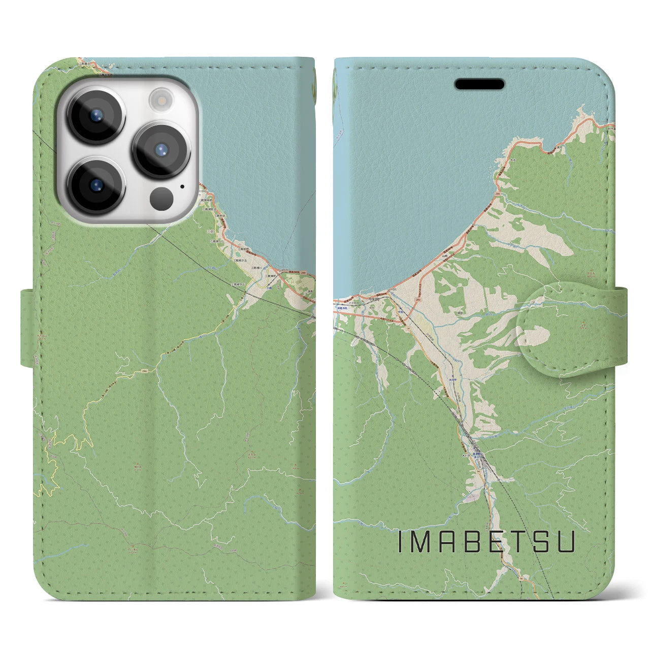 【今別(青森県)】地図柄iPhoneケース(手帳タイプ)ナチュラル・iPhone 14 Pro 用
