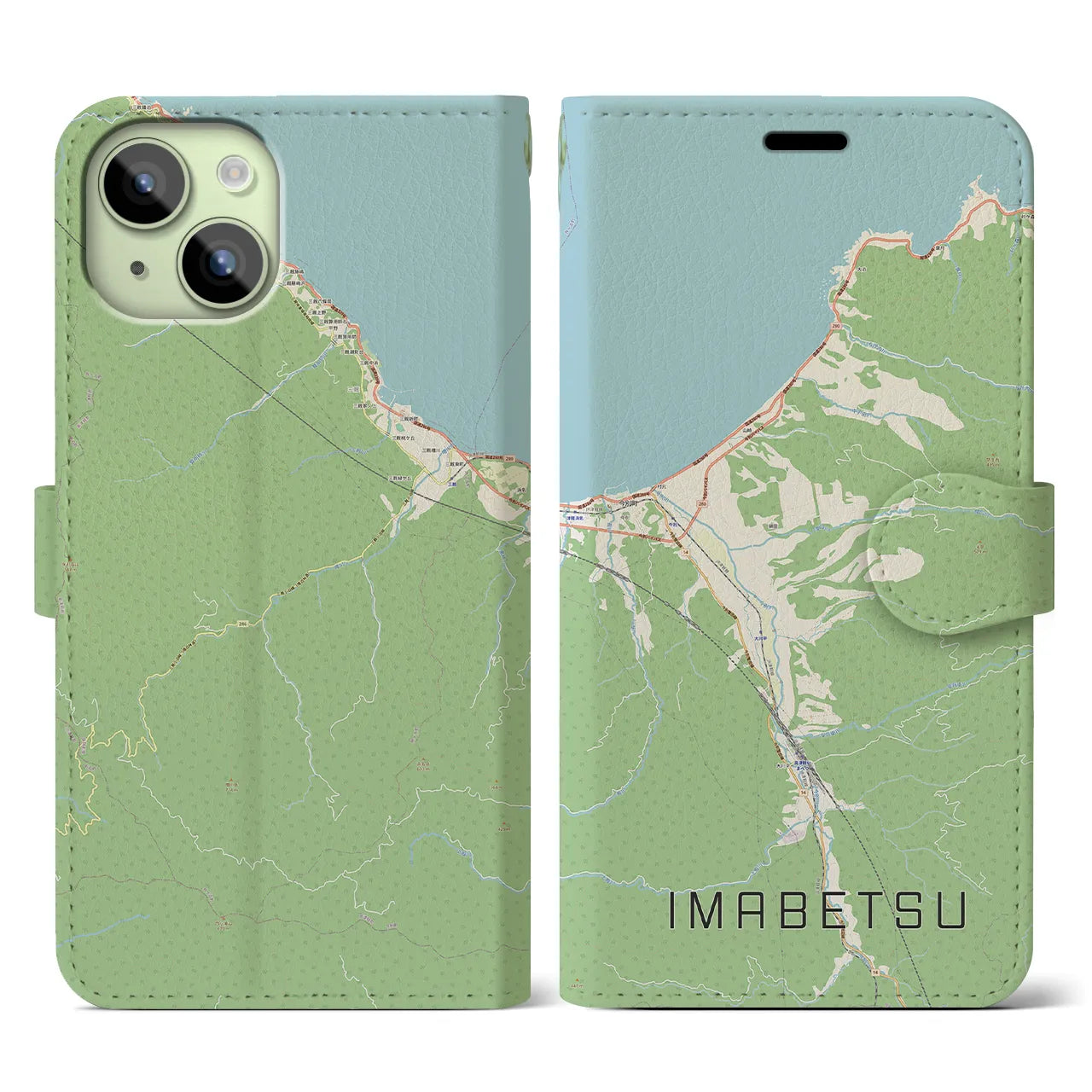 【今別(青森県)】地図柄iPhoneケース(手帳タイプ)ナチュラル・iPhone 15 用