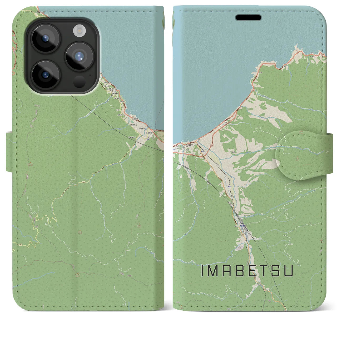 【今別(青森県)】地図柄iPhoneケース(手帳タイプ)ナチュラル・iPhone 15 Pro Max 用