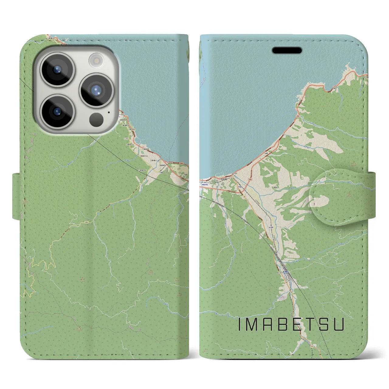 【今別(青森県)】地図柄iPhoneケース(手帳タイプ)ナチュラル・iPhone 15 Pro 用