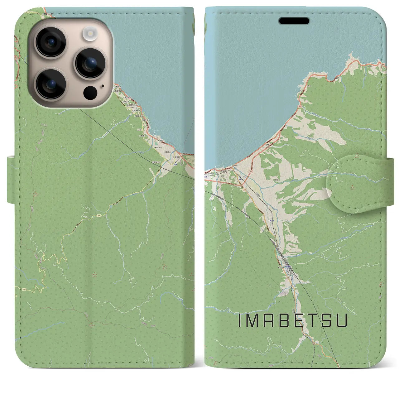 【今別(青森県)】地図柄iPhoneケース(手帳タイプ)ナチュラル・iPhone 16 Plus 用