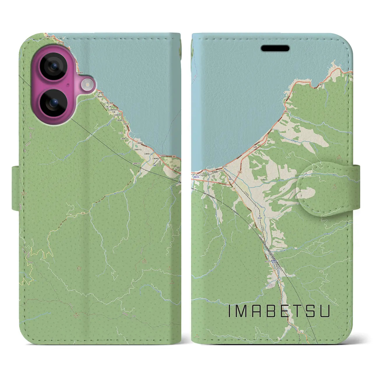 【今別(青森県)】地図柄iPhoneケース(手帳タイプ)ナチュラル・iPhone 16 Pro 用