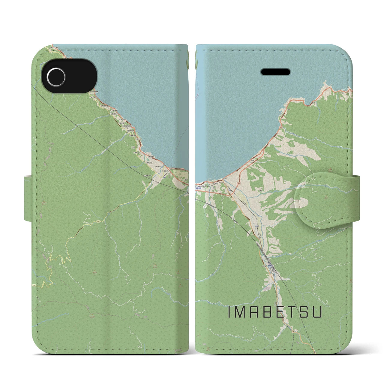 【今別(青森県)】地図柄iPhoneケース(手帳タイプ)ナチュラル・iPhone SE(第3 / 第2世代) / 8 / 7 / 6s / 6 用