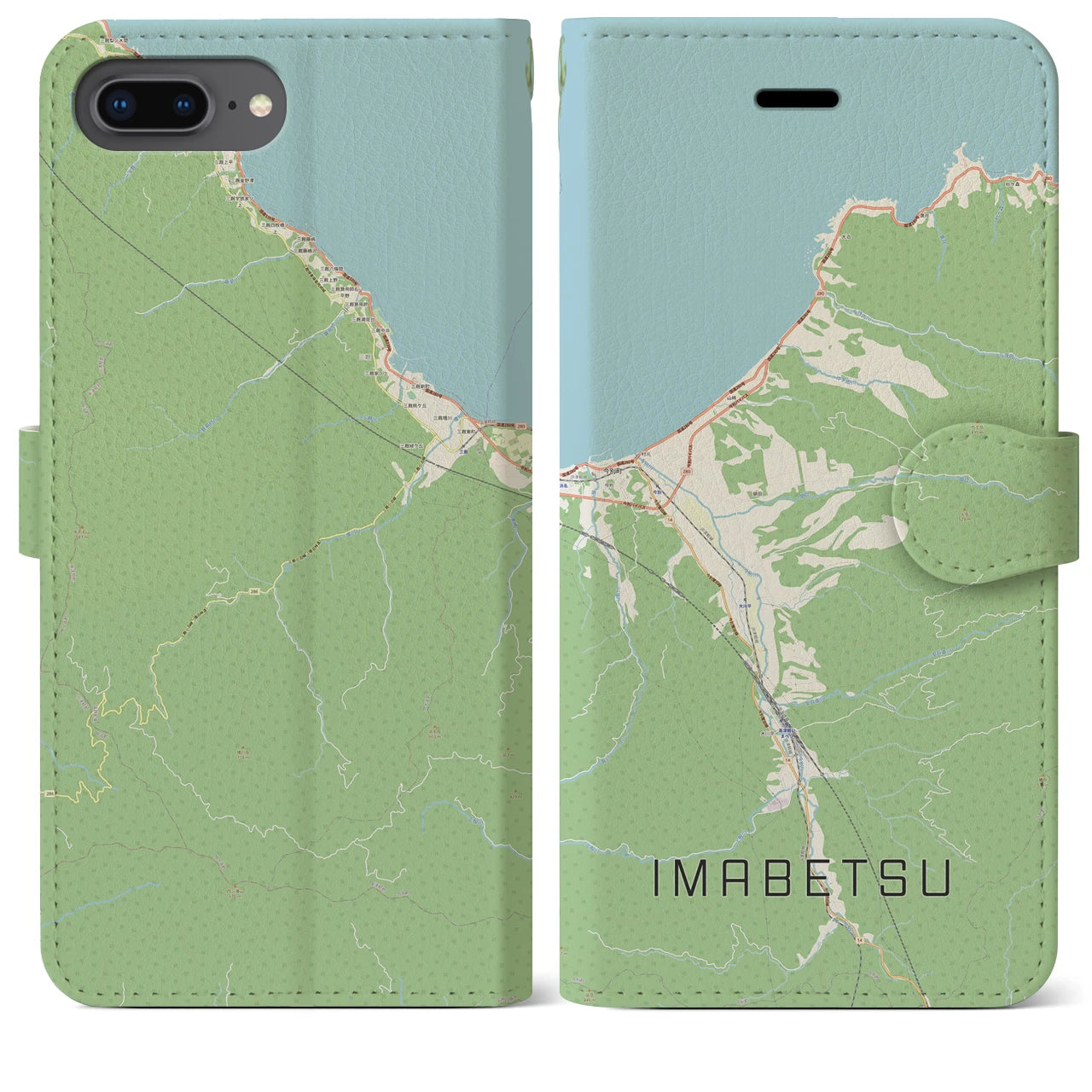 【今別(青森県)】地図柄iPhoneケース(手帳タイプ)ナチュラル・iPhone 8Plus /7Plus / 6sPlus / 6Plus 用