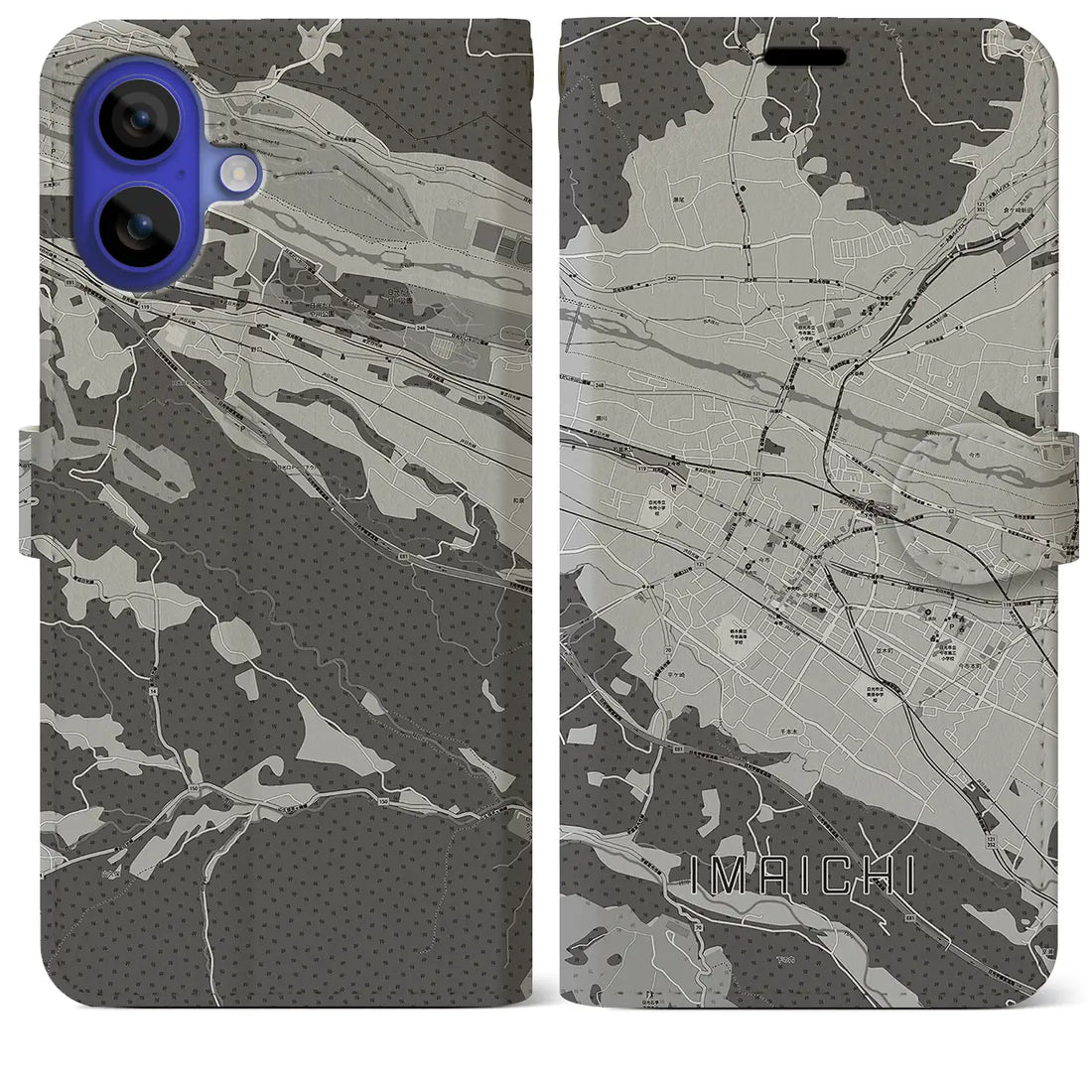 【今市(栃木県)】地図柄iPhoneケース(手帳タイプ)モノトーン・iPhone 16 Pro Max 用