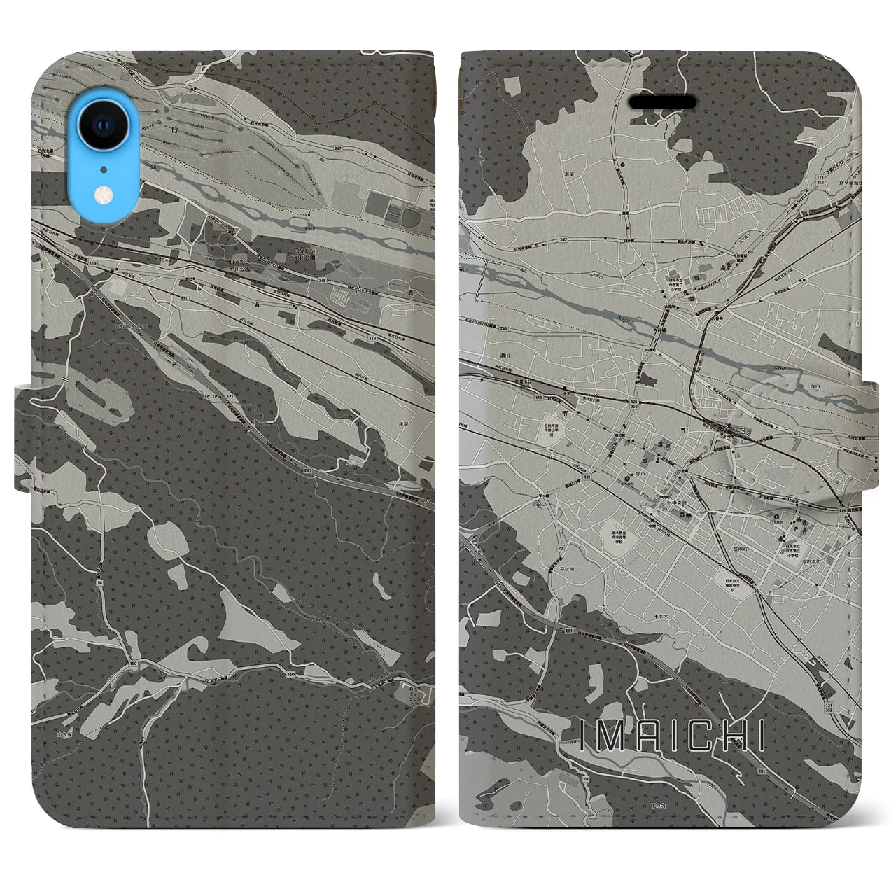 【今市(栃木県)】地図柄iPhoneケース(手帳タイプ)モノトーン・iPhone XR 用
