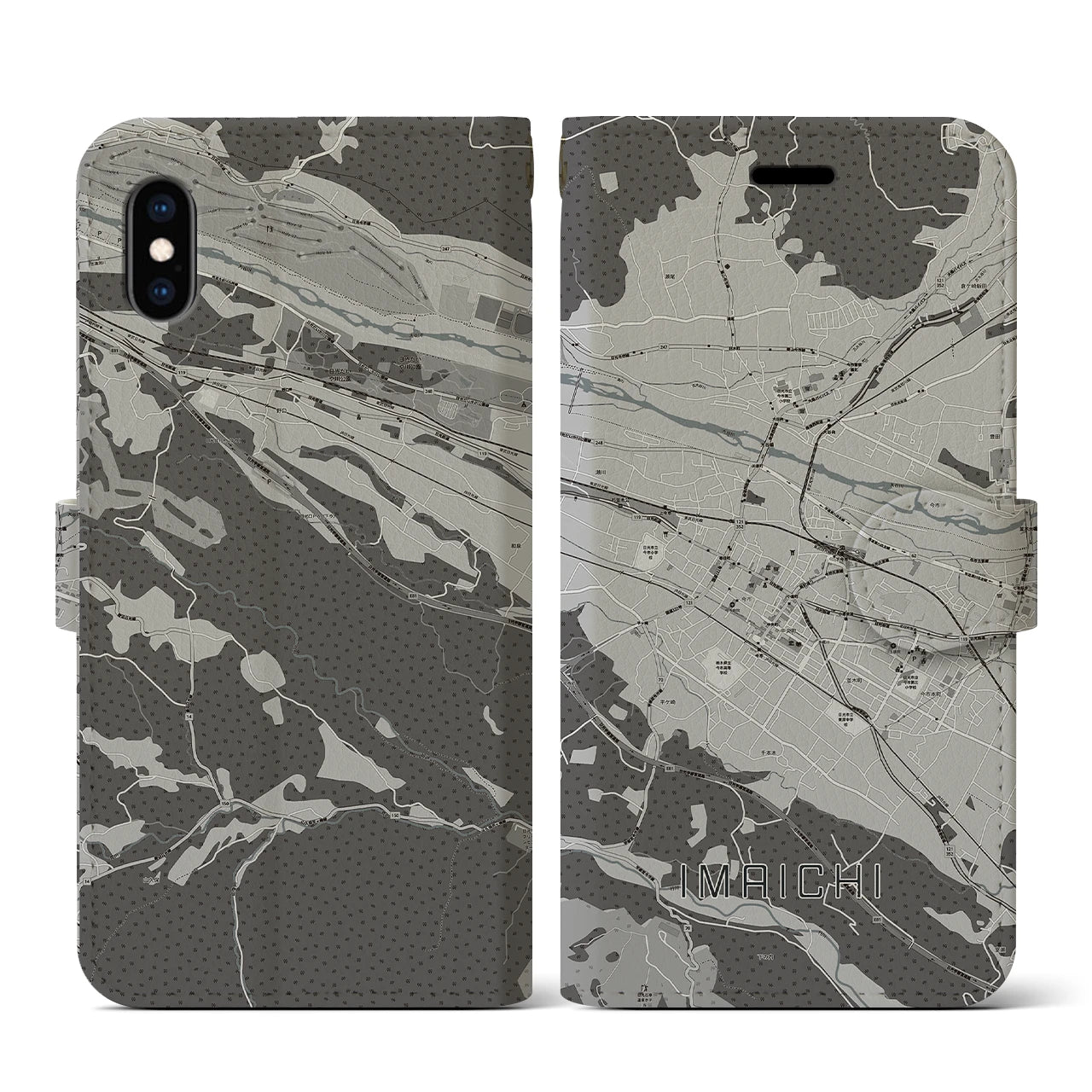 【今市(栃木県)】地図柄iPhoneケース(手帳タイプ)モノトーン・iPhone XS / X 用
