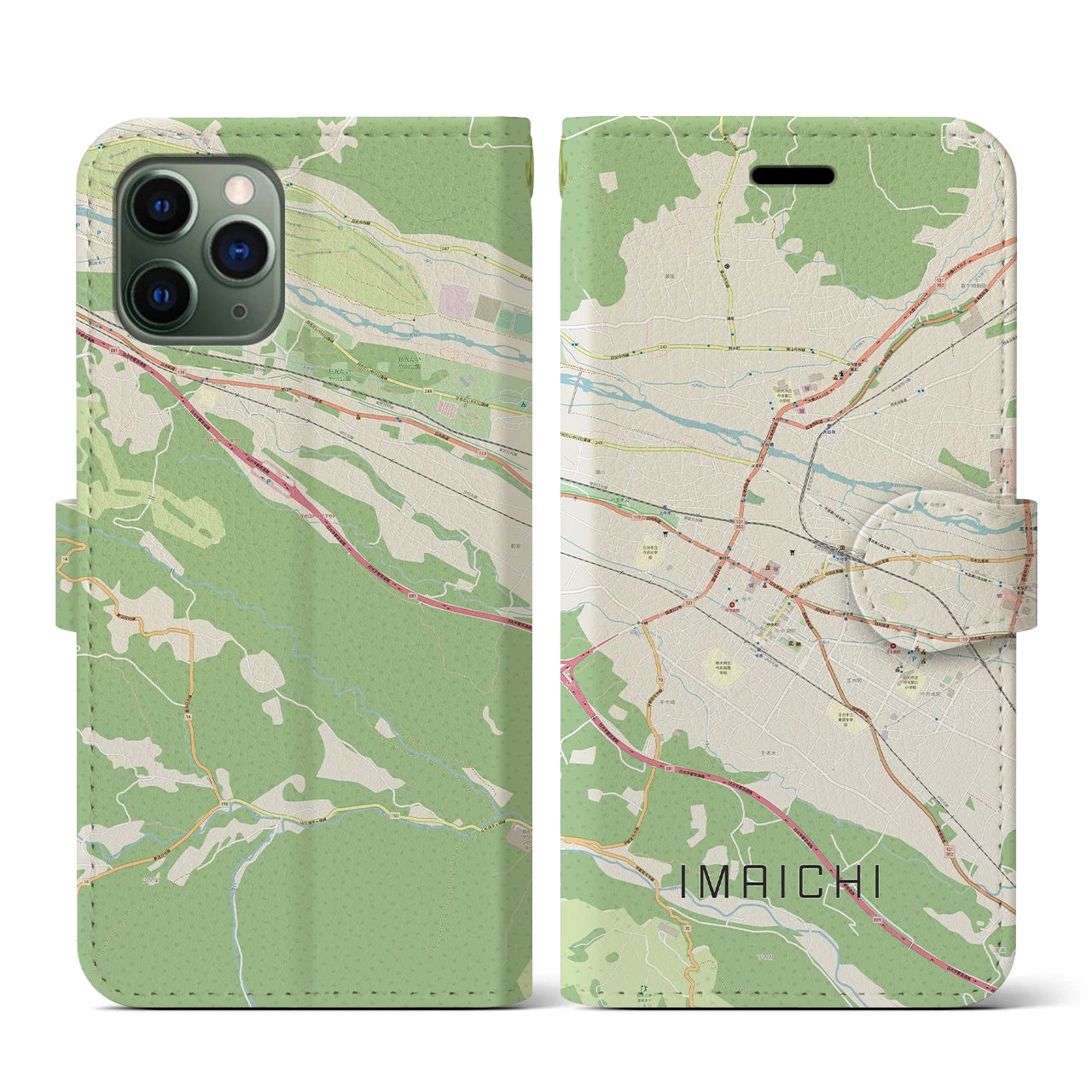 【今市(栃木県)】地図柄iPhoneケース(手帳タイプ)ナチュラル・iPhone 11 Pro 用