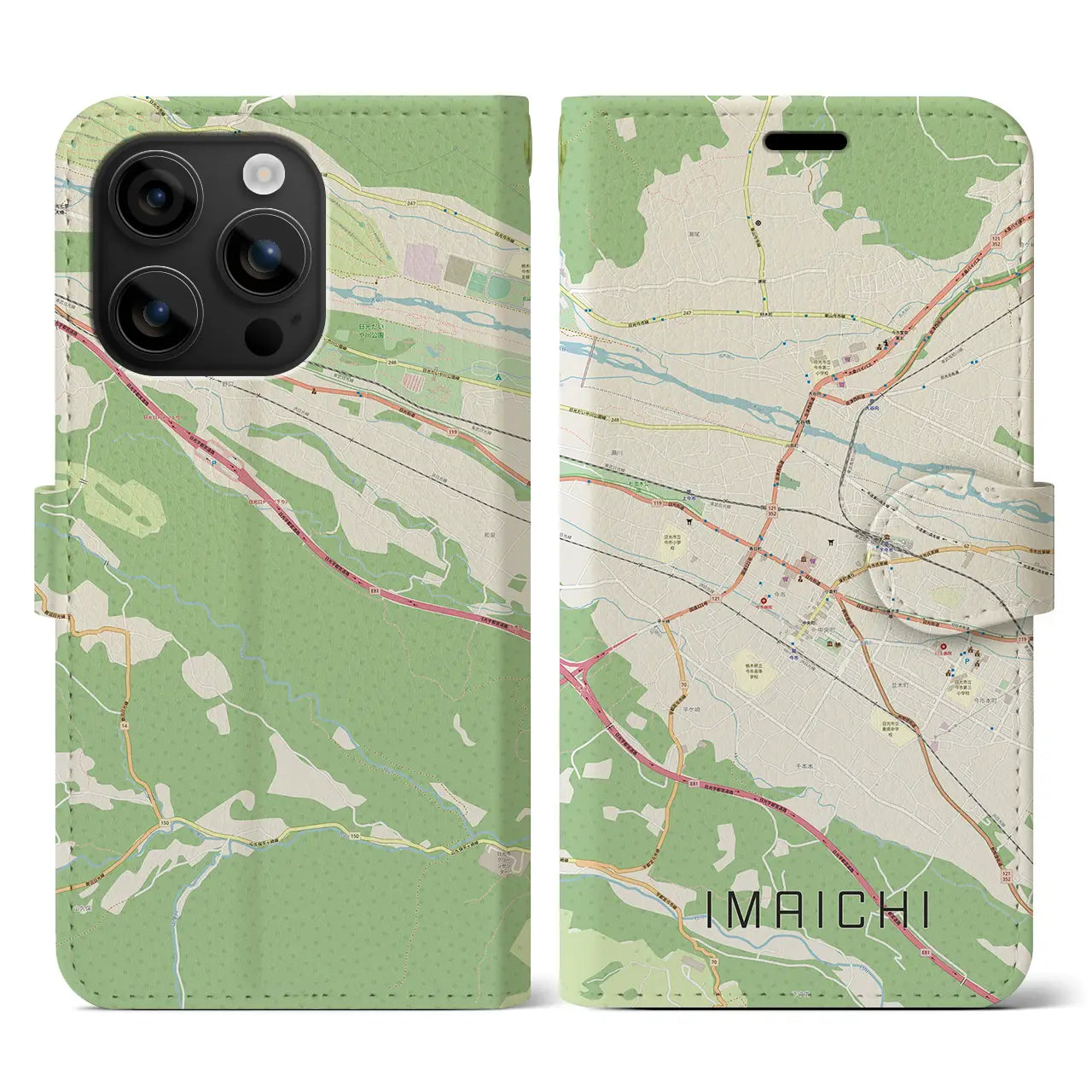 【今市(栃木県)】地図柄iPhoneケース(手帳タイプ)ナチュラル・iPhone 16 用