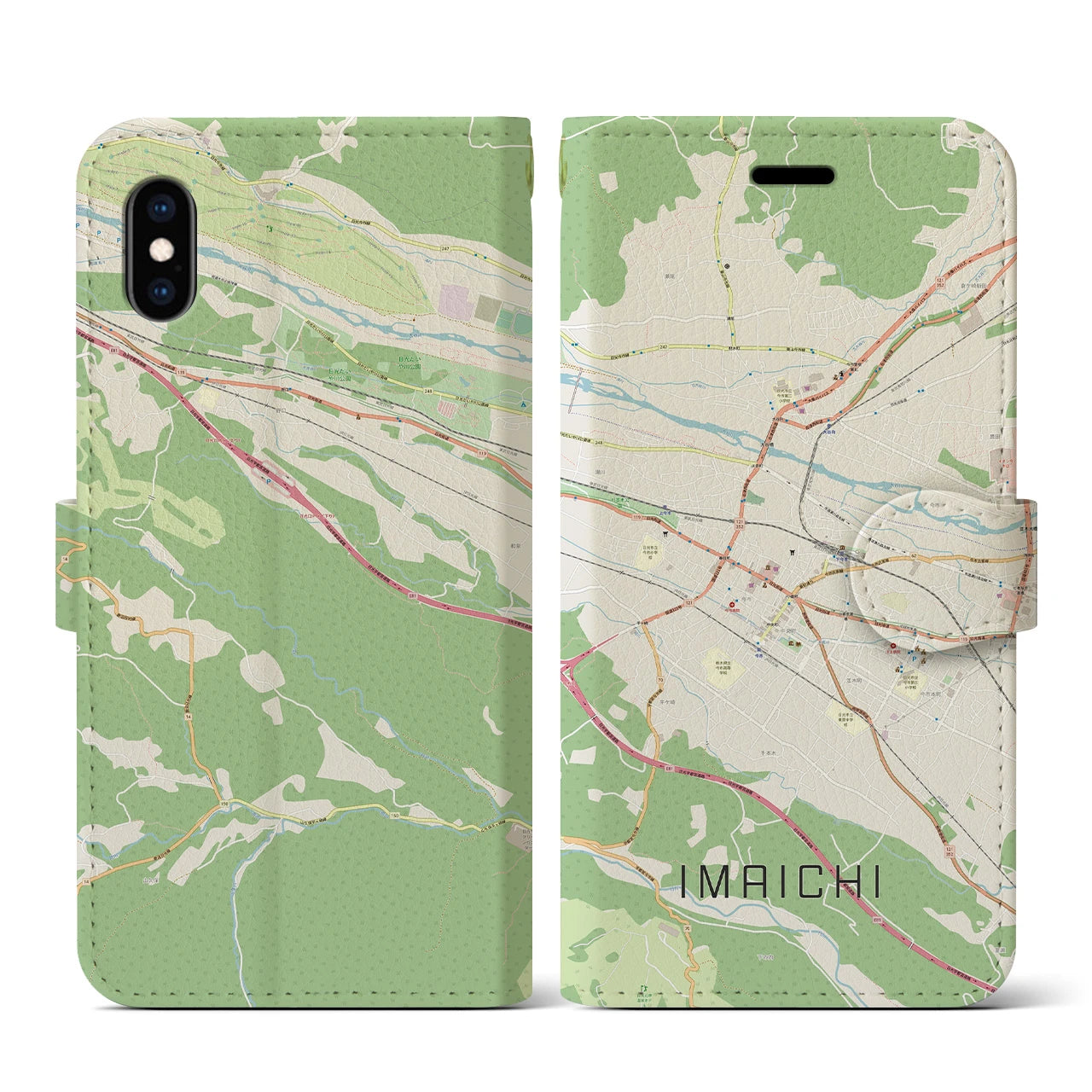 【今市(栃木県)】地図柄iPhoneケース(手帳タイプ)ナチュラル・iPhone XS / X 用
