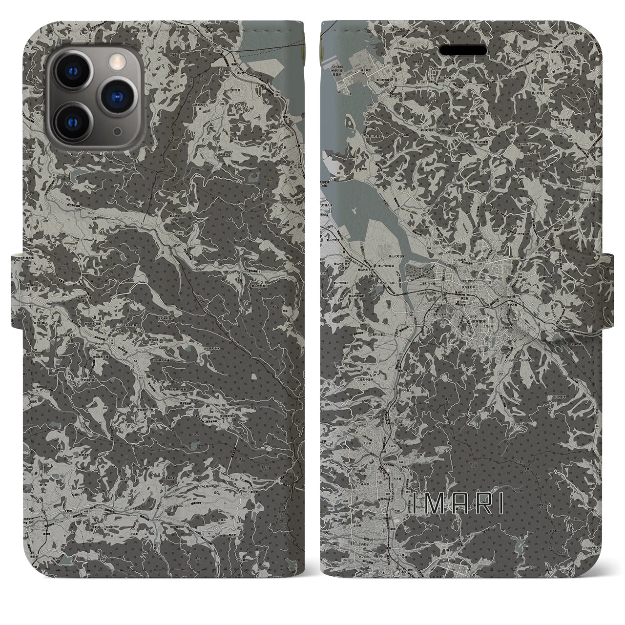 【伊万里(佐賀県)】地図柄iPhoneケース(手帳タイプ)モノトーン・iPhone 11 Pro Max 用