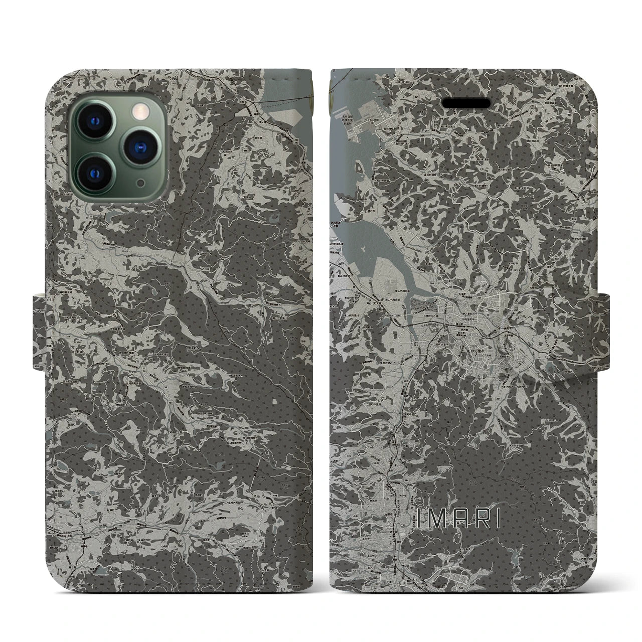 【伊万里(佐賀県)】地図柄iPhoneケース(手帳タイプ)モノトーン・iPhone 11 Pro 用