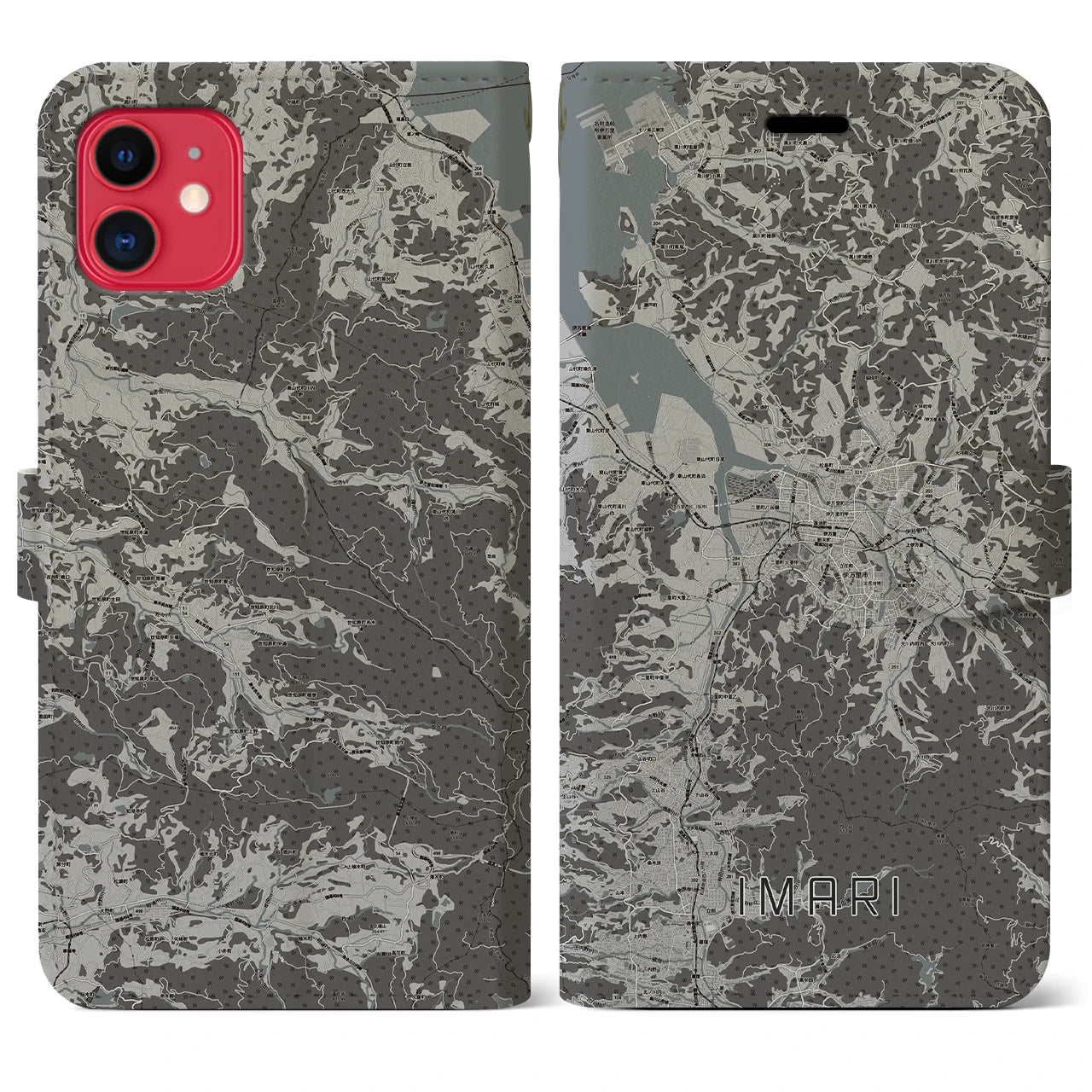 【伊万里(佐賀県)】地図柄iPhoneケース(手帳タイプ)モノトーン・iPhone 11 用