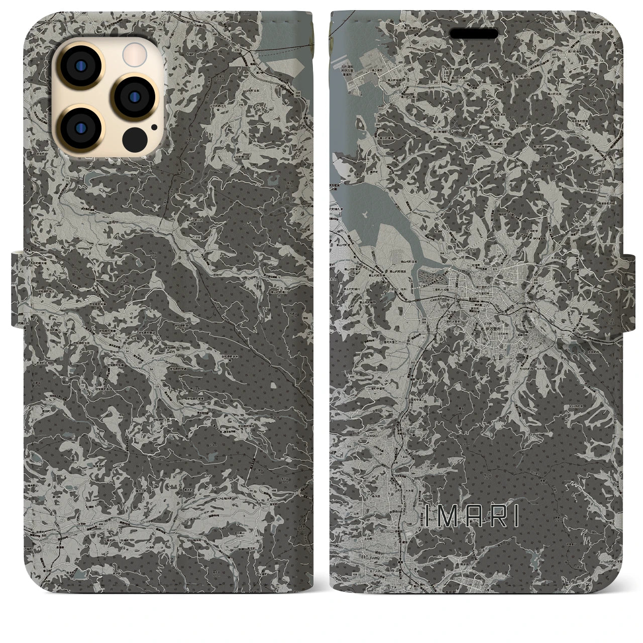 【伊万里(佐賀県)】地図柄iPhoneケース(手帳タイプ)モノトーン・iPhone 12 Pro Max 用
