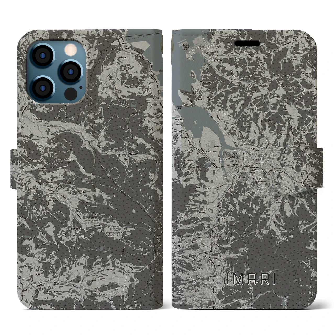 【伊万里(佐賀県)】地図柄iPhoneケース(手帳タイプ)モノトーン・iPhone 12 / 12 Pro 用