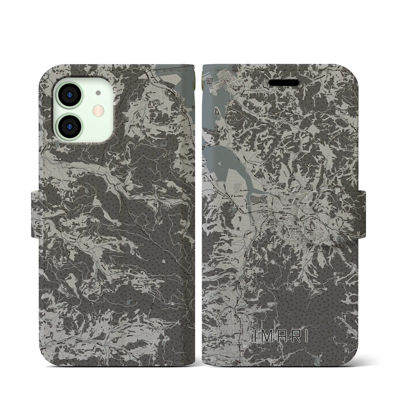 【伊万里(佐賀県)】地図柄iPhoneケース(手帳タイプ)モノトーン・iPhone 12 mini 用