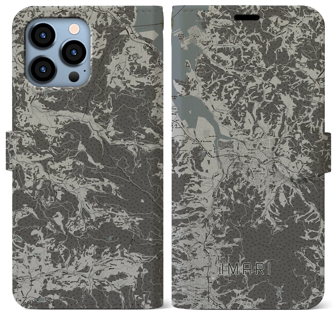 【伊万里(佐賀県)】地図柄iPhoneケース(手帳タイプ)モノトーン・iPhone 13 Pro Max 用