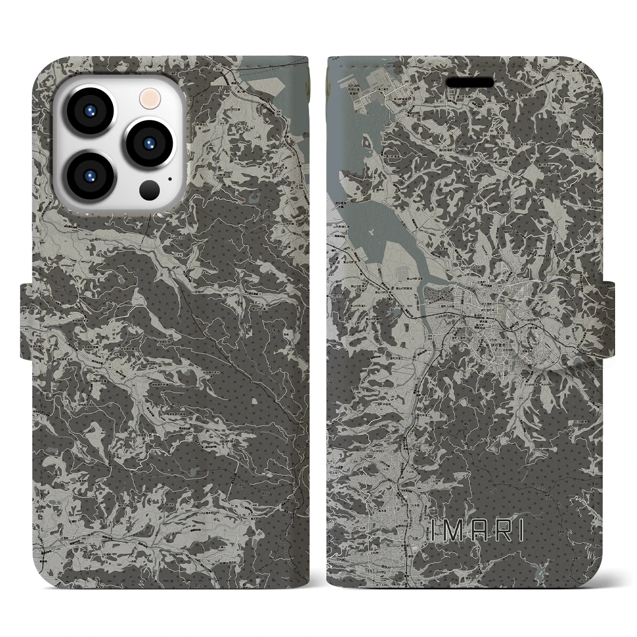 【伊万里(佐賀県)】地図柄iPhoneケース(手帳タイプ)モノトーン・iPhone 13 Pro 用
