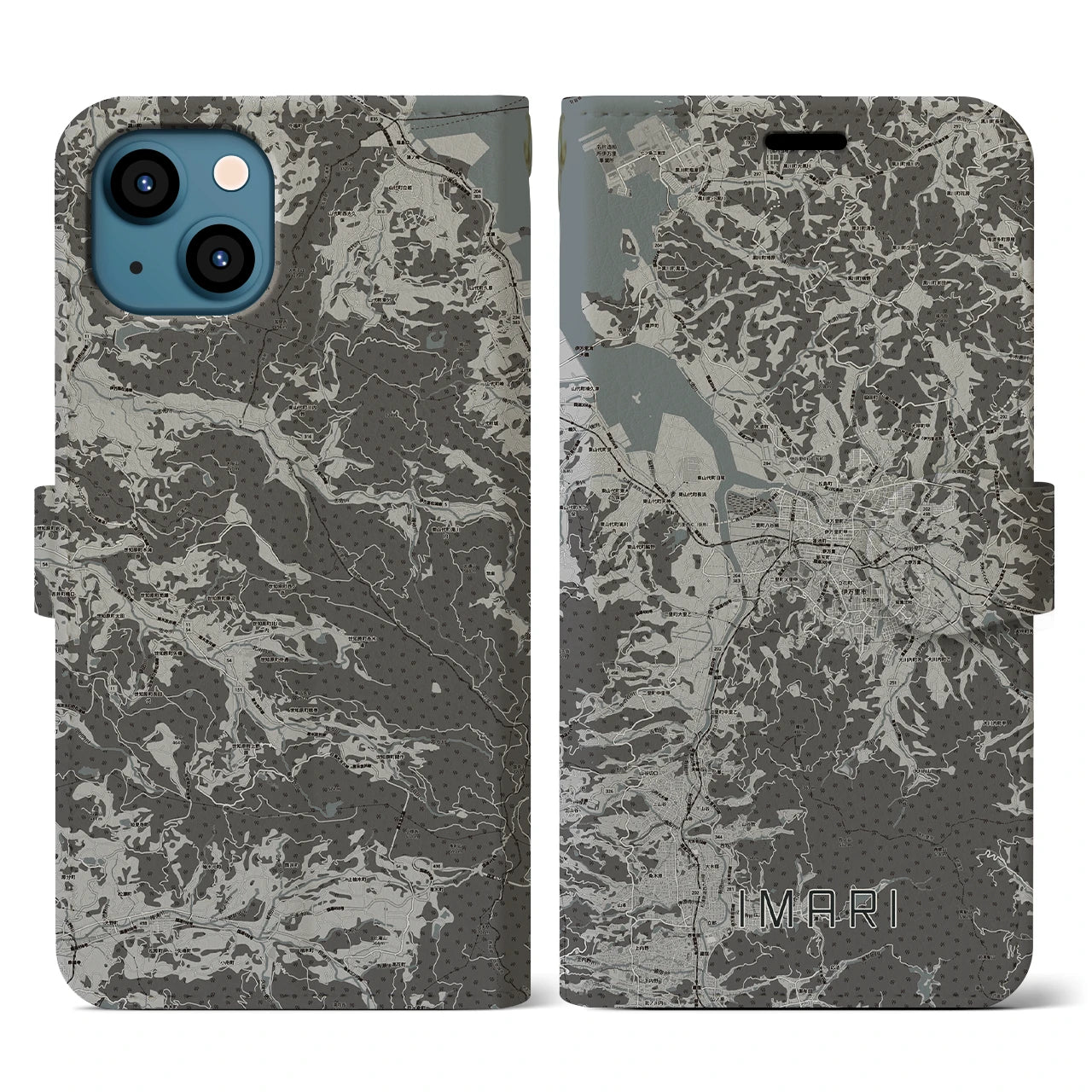 【伊万里(佐賀県)】地図柄iPhoneケース(手帳タイプ)モノトーン・iPhone 13 用
