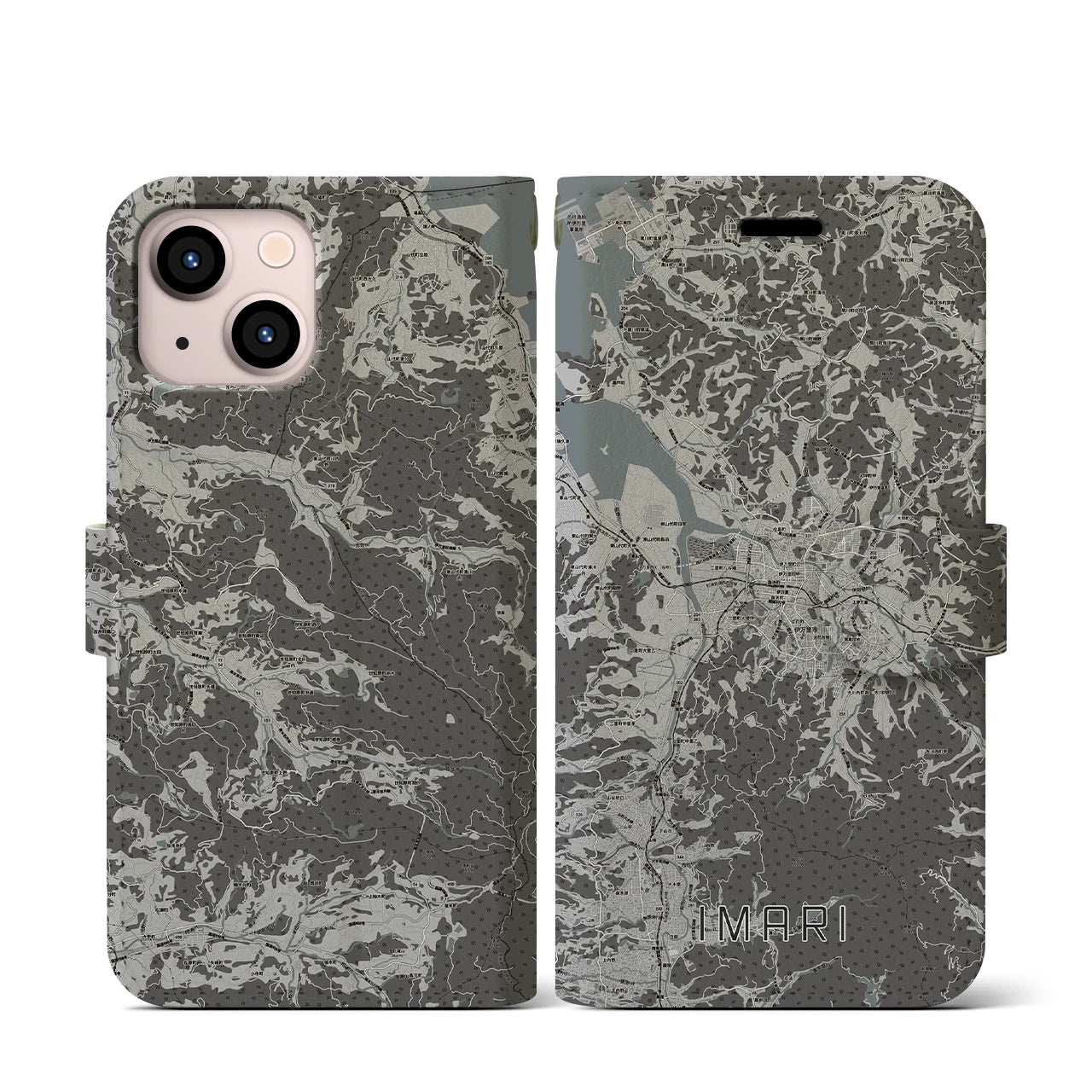 【伊万里(佐賀県)】地図柄iPhoneケース(手帳タイプ)モノトーン・iPhone 13 mini 用