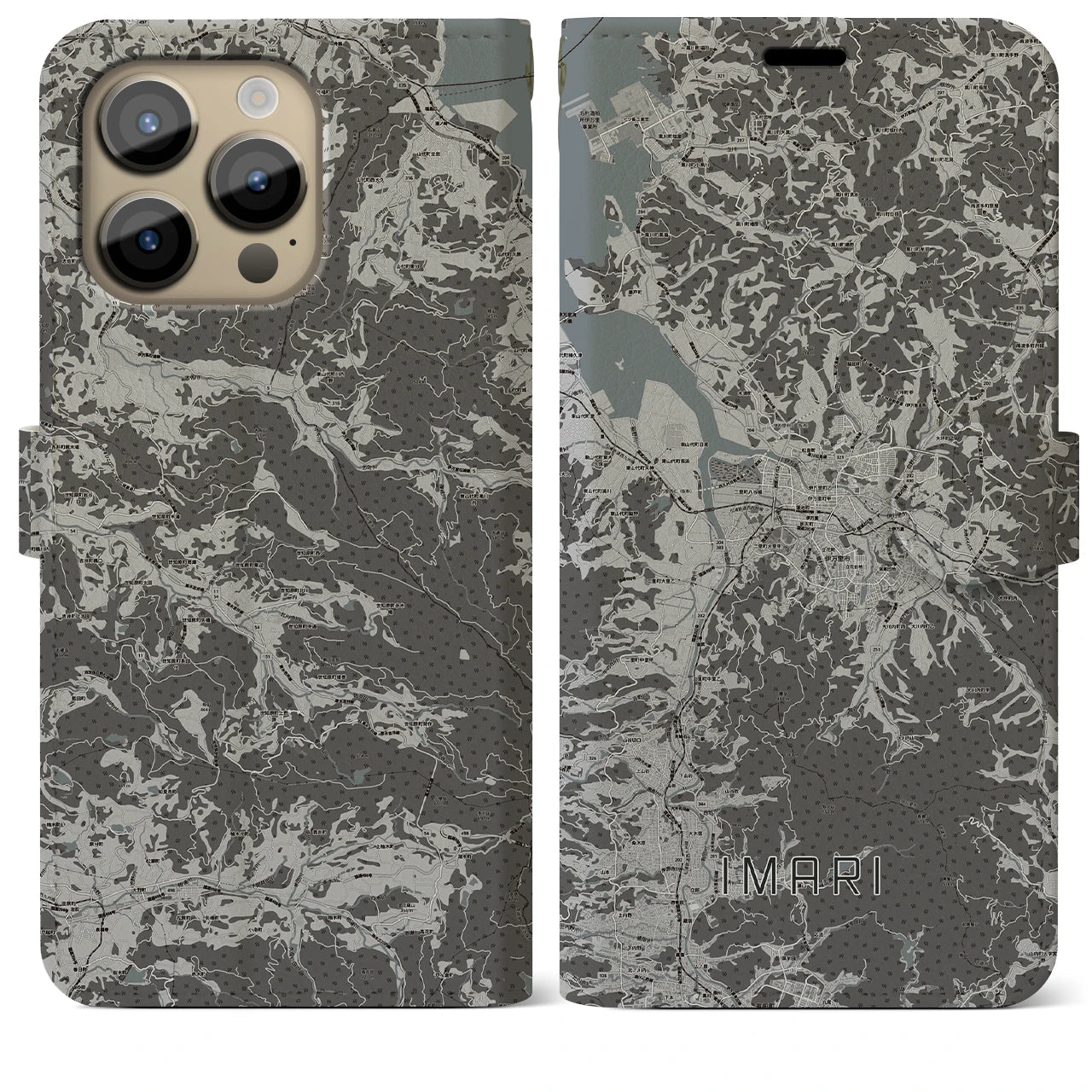 【伊万里(佐賀県)】地図柄iPhoneケース(手帳タイプ)モノトーン・iPhone 14 Pro Max 用