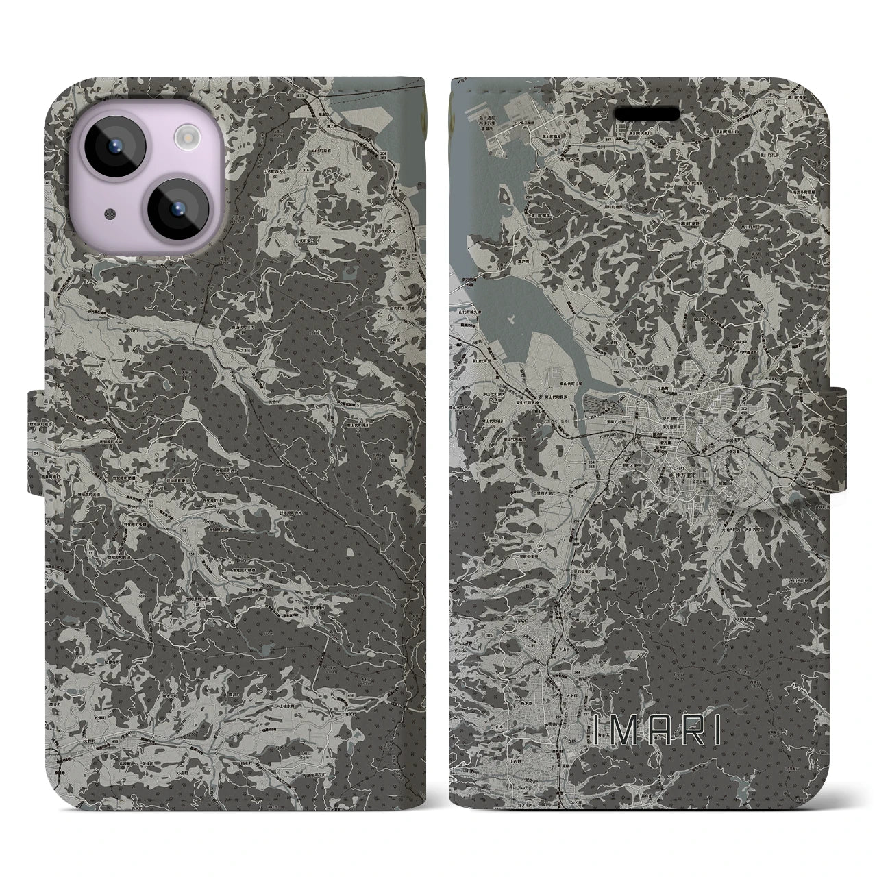 【伊万里(佐賀県)】地図柄iPhoneケース(手帳タイプ)モノトーン・iPhone 14 用