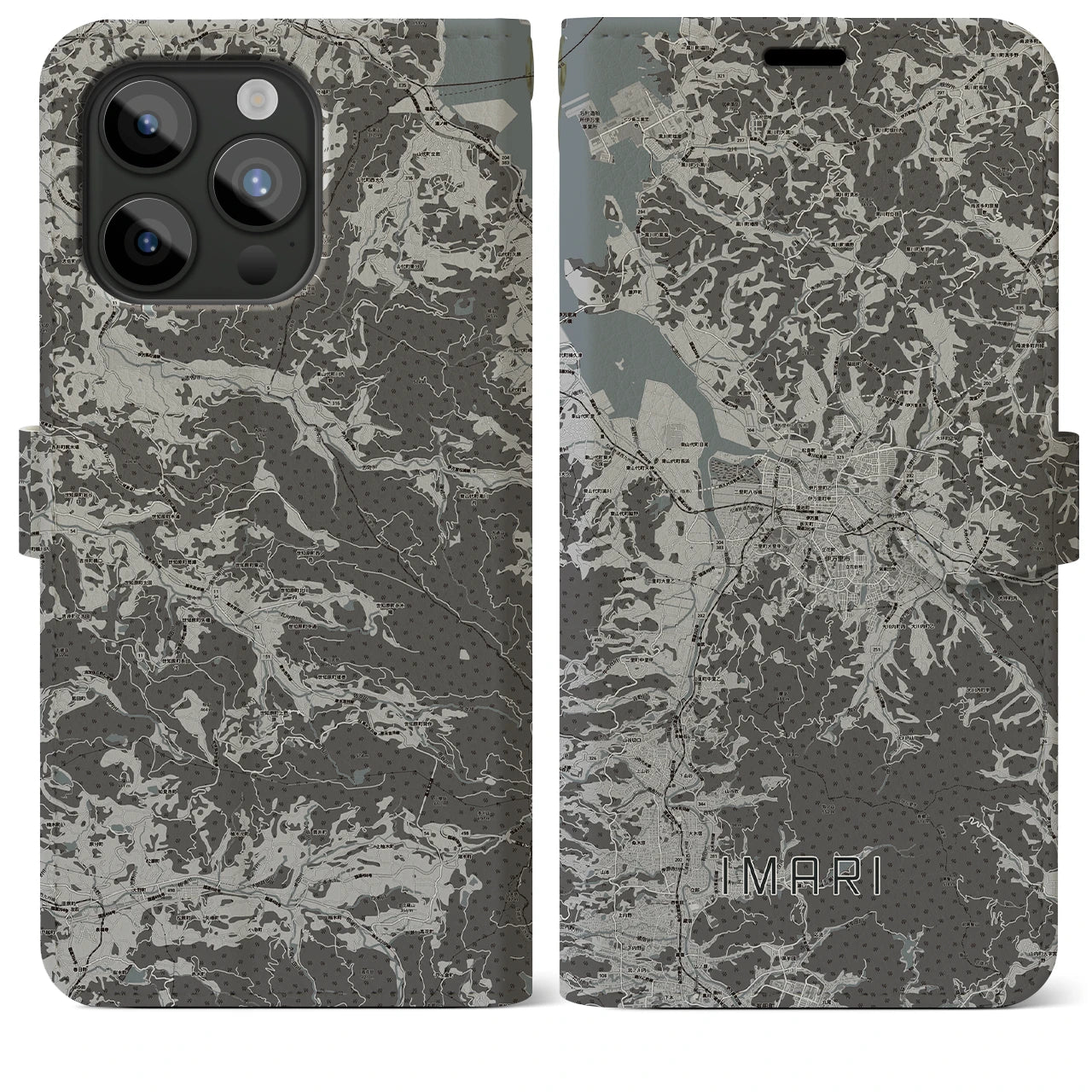 【伊万里(佐賀県)】地図柄iPhoneケース(手帳タイプ)モノトーン・iPhone 15 Pro Max 用