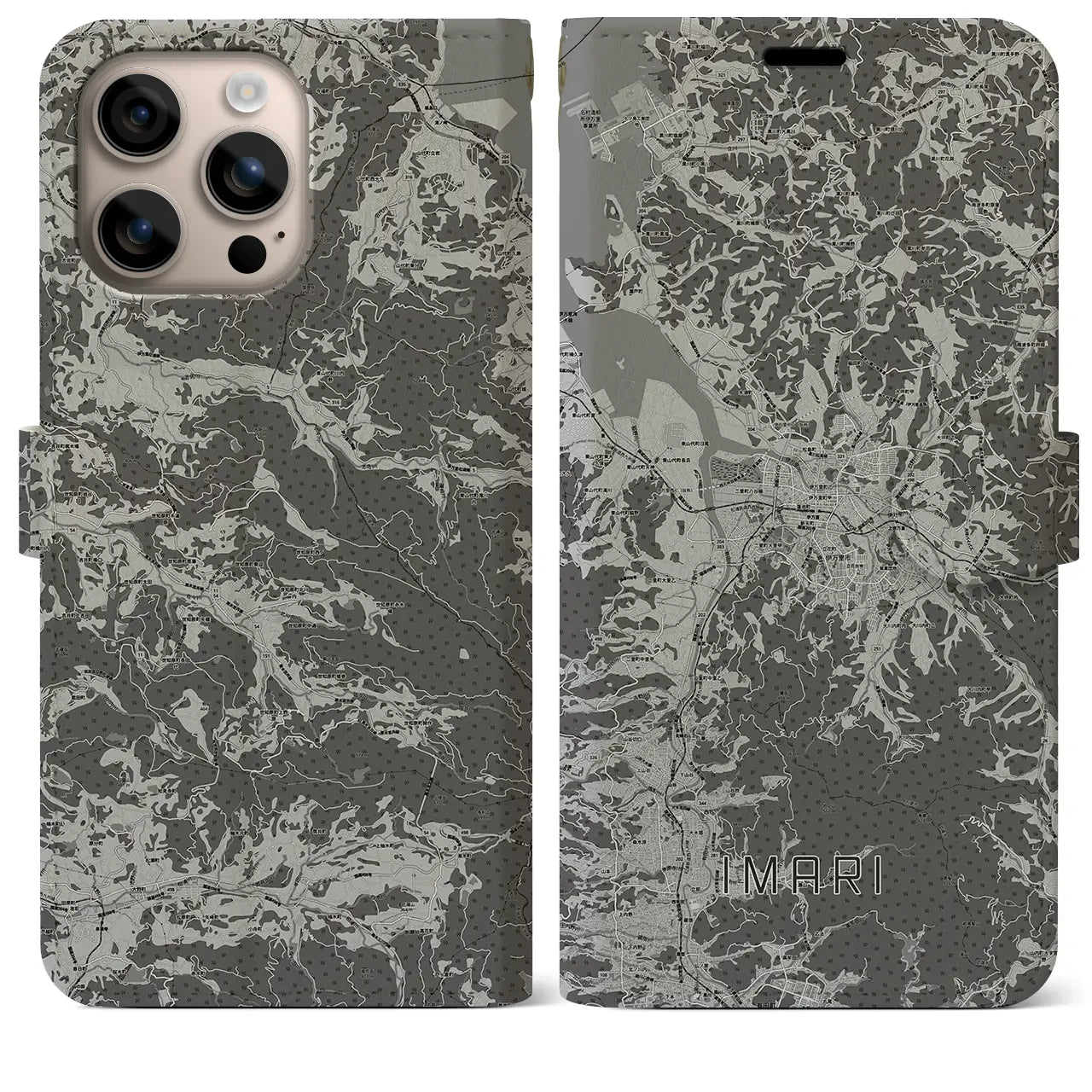 【伊万里(佐賀県)】地図柄iPhoneケース(手帳タイプ)モノトーン・iPhone 16 Plus 用