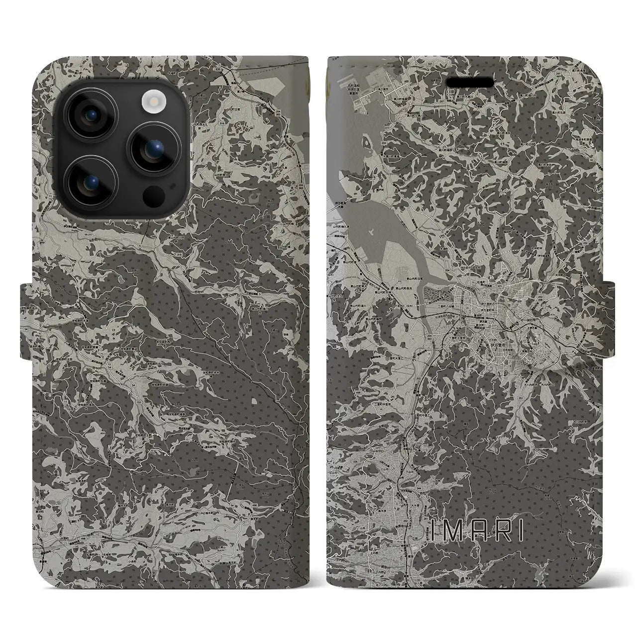 【伊万里(佐賀県)】地図柄iPhoneケース(手帳タイプ)モノトーン・iPhone 16 用