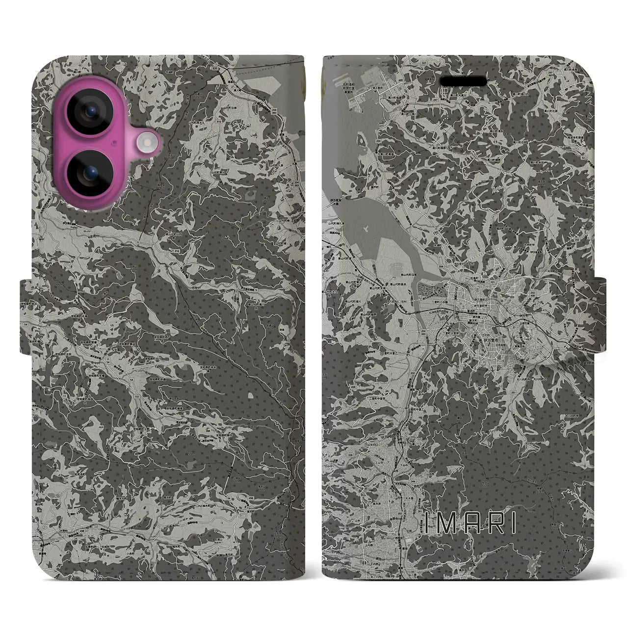 【伊万里(佐賀県)】地図柄iPhoneケース(手帳タイプ)モノトーン・iPhone 16 Pro 用