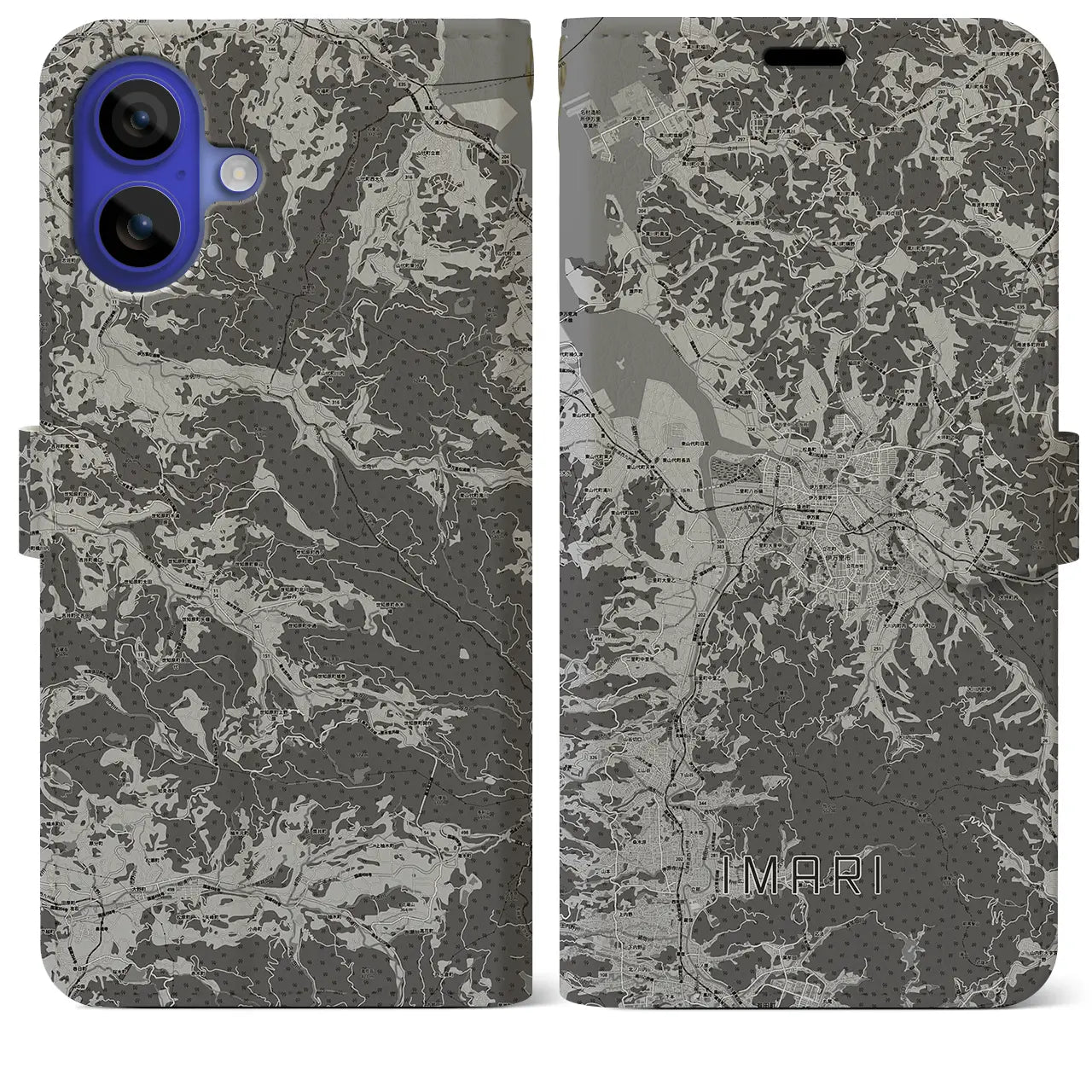 【伊万里(佐賀県)】地図柄iPhoneケース(手帳タイプ)モノトーン・iPhone 16 Pro Max 用