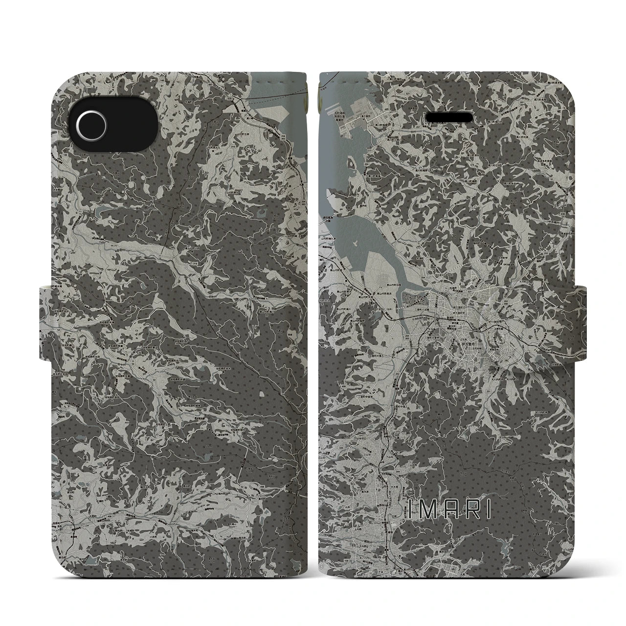 【伊万里(佐賀県)】地図柄iPhoneケース(手帳タイプ)モノトーン・iPhone SE(第3 / 第2世代) / 8 / 7 / 6s / 6 用
