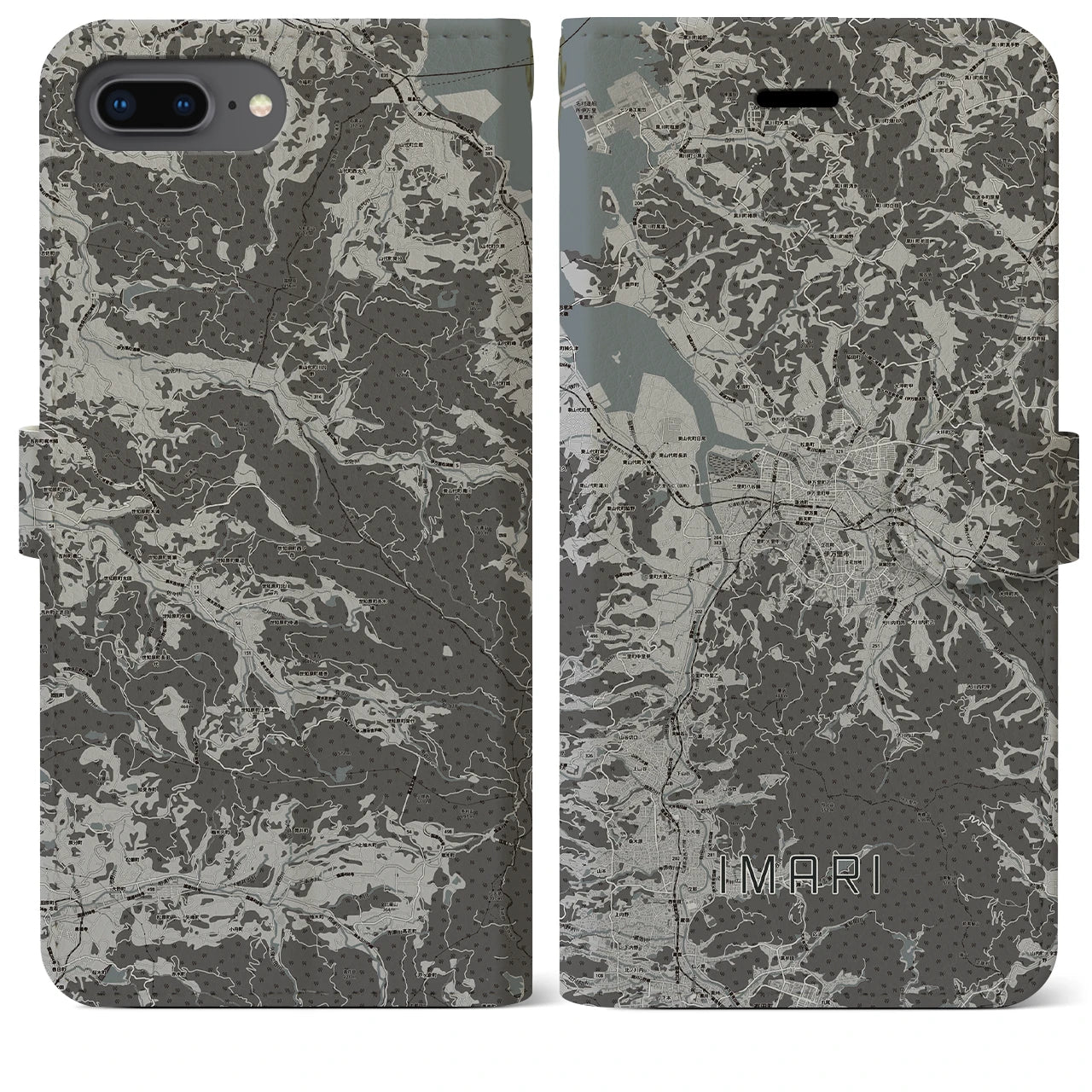 【伊万里(佐賀県)】地図柄iPhoneケース(手帳タイプ)モノトーン・iPhone 8Plus /7Plus / 6sPlus / 6Plus 用