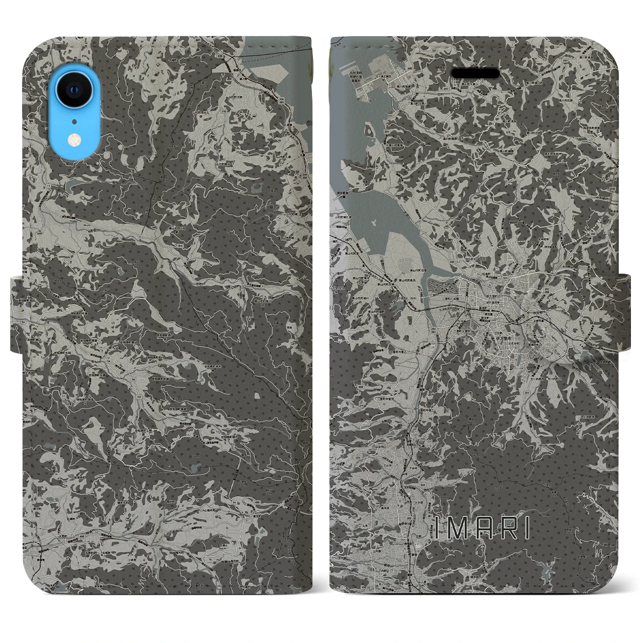 【伊万里(佐賀県)】地図柄iPhoneケース(手帳タイプ)モノトーン・iPhone XR 用