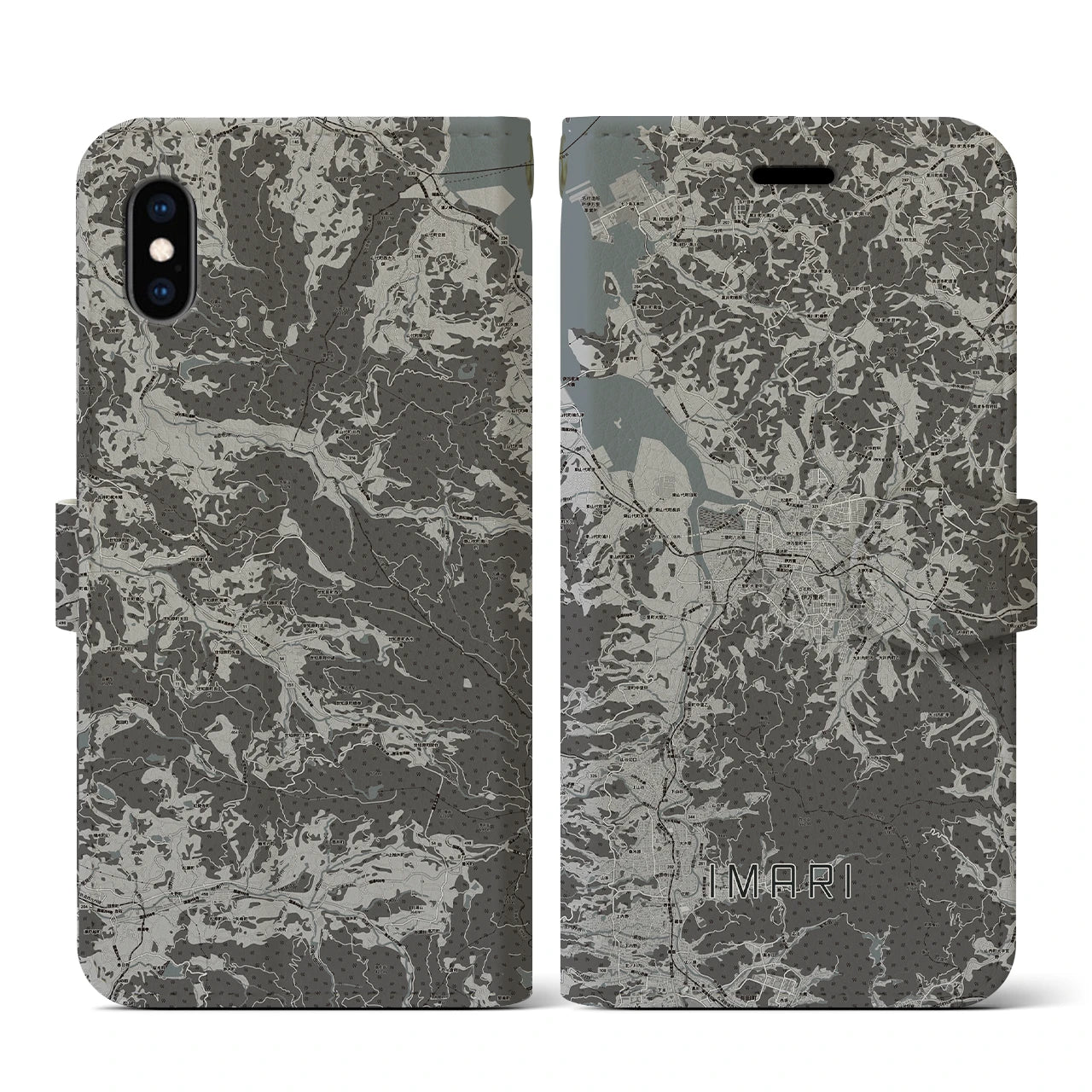 【伊万里(佐賀県)】地図柄iPhoneケース(手帳タイプ)モノトーン・iPhone XS / X 用