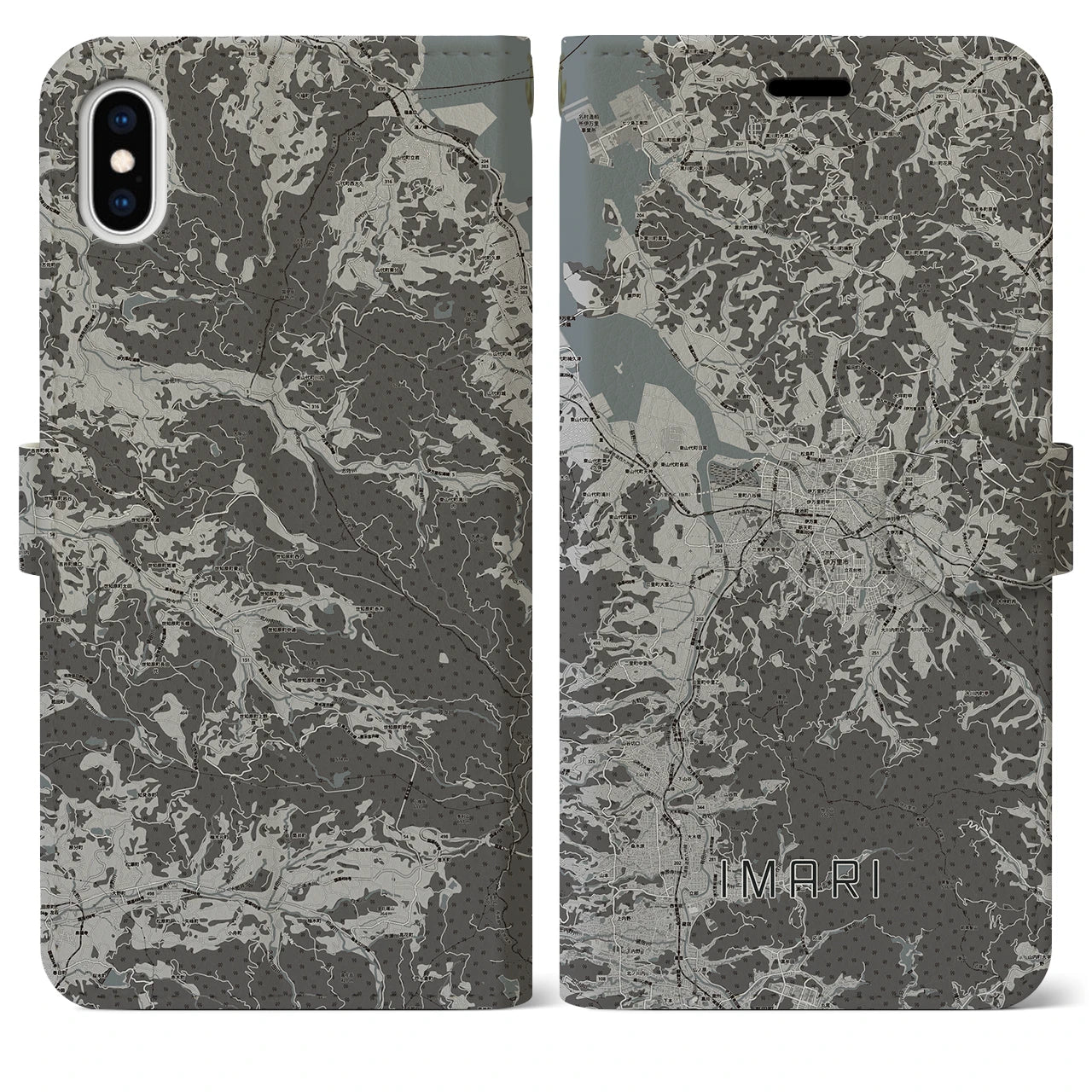 【伊万里(佐賀県)】地図柄iPhoneケース(手帳タイプ)モノトーン・iPhone XS Max 用