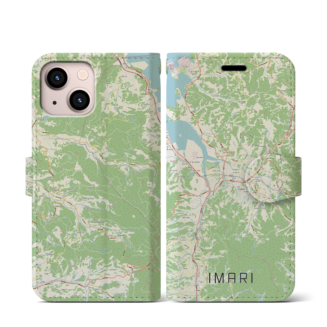 【伊万里(佐賀県)】地図柄iPhoneケース(手帳タイプ)ナチュラル・iPhone 13 mini 用
