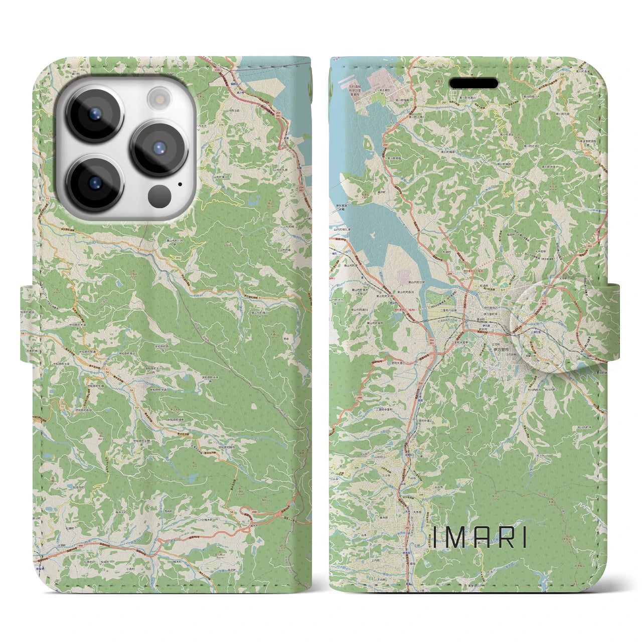 【伊万里(佐賀県)】地図柄iPhoneケース(手帳タイプ)ナチュラル・iPhone 14 Pro 用