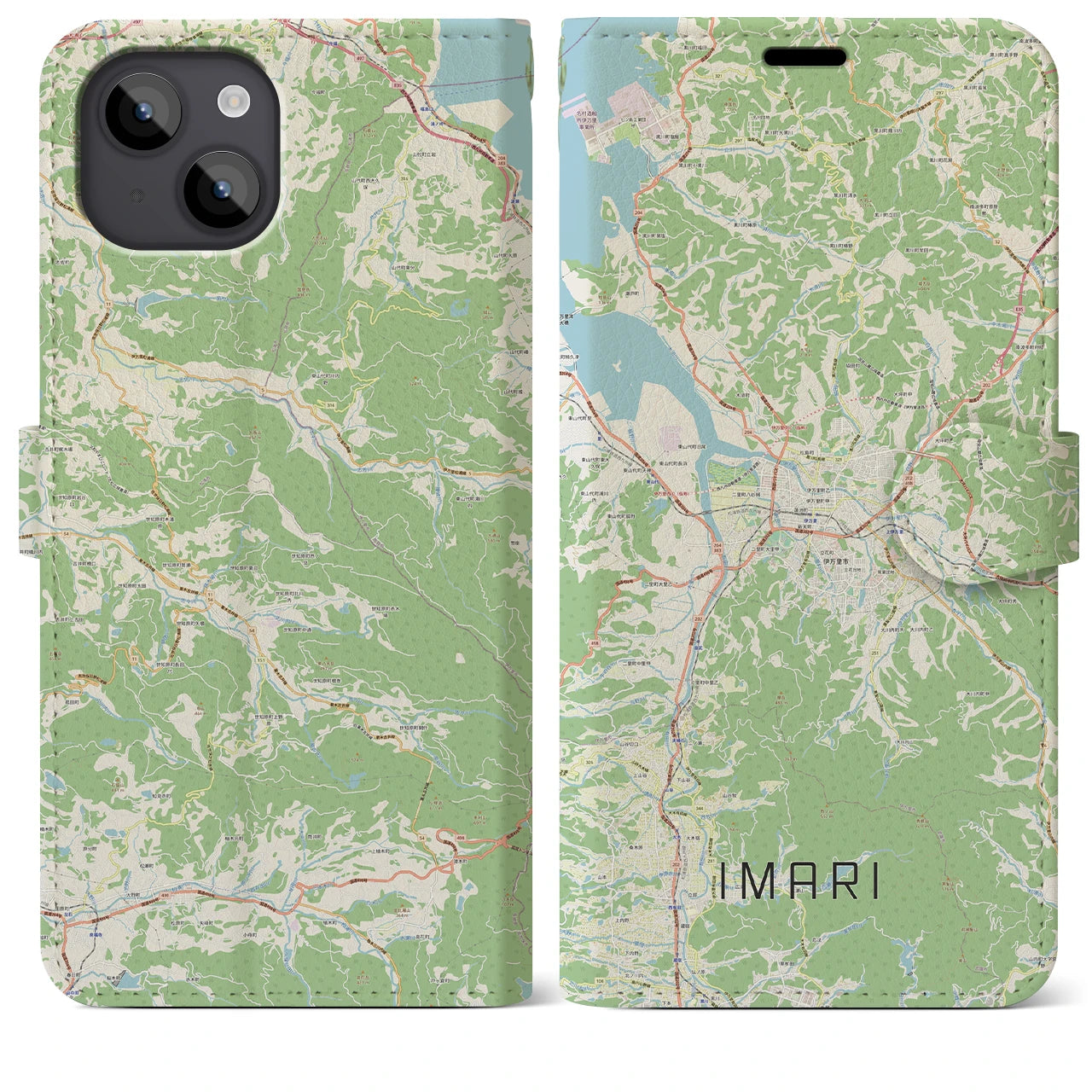 【伊万里(佐賀県)】地図柄iPhoneケース(手帳タイプ)ナチュラル・iPhone 14 Plus 用