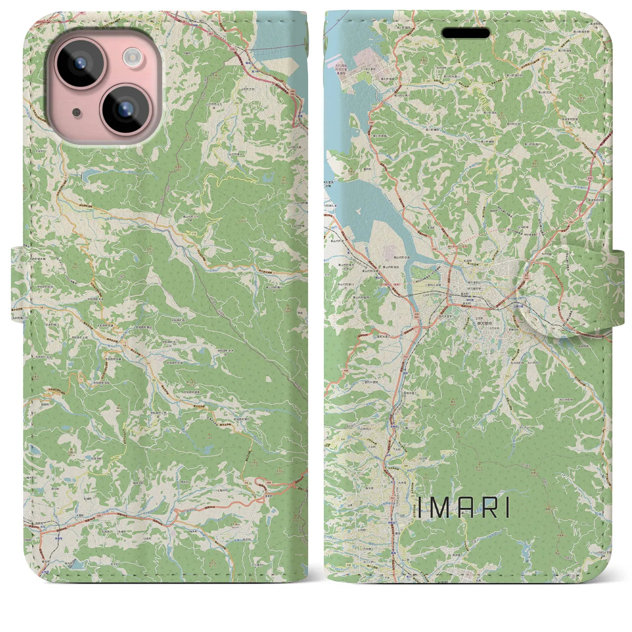 【伊万里(佐賀県)】地図柄iPhoneケース(手帳タイプ)ナチュラル・iPhone 15 Plus 用