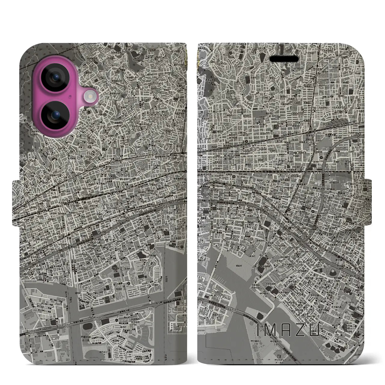 【今津(兵庫県)】地図柄iPhoneケース(手帳タイプ)