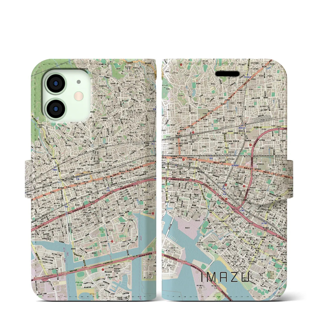【今津(兵庫県)】地図柄iPhoneケース(手帳タイプ)