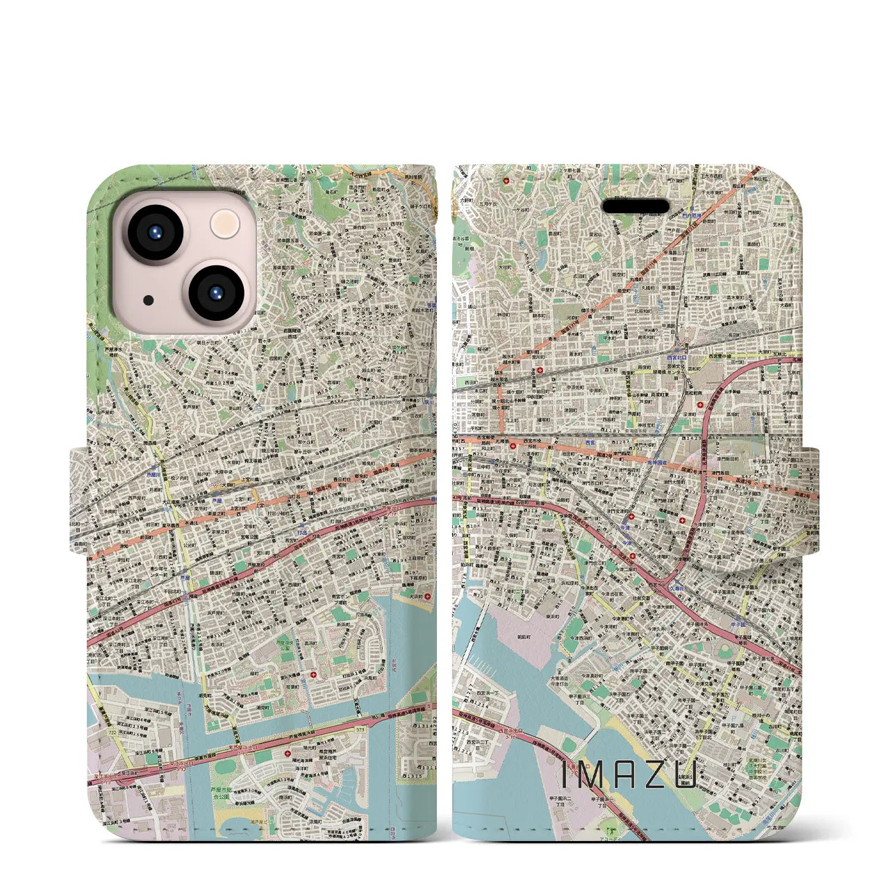 【今津(兵庫県)】地図柄iPhoneケース(手帳タイプ)