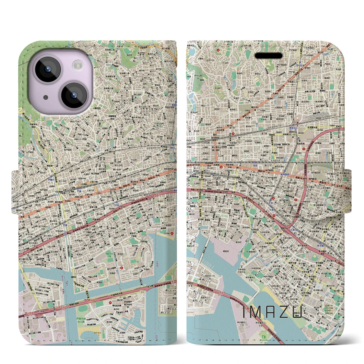 【今津(兵庫県)】地図柄iPhoneケース(手帳タイプ)
