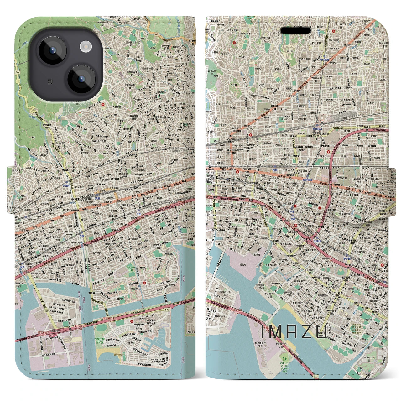 【今津(兵庫県)】地図柄iPhoneケース(手帳タイプ)