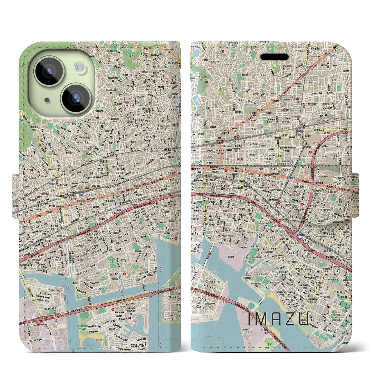 【今津(兵庫県)】地図柄iPhoneケース(手帳タイプ)