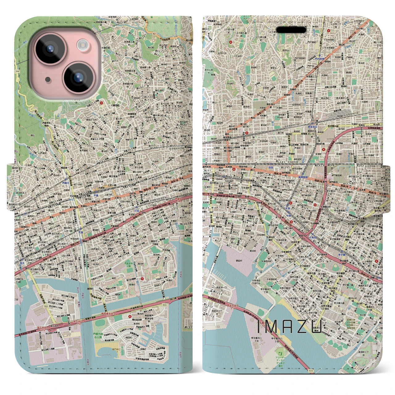 【今津(兵庫県)】地図柄iPhoneケース(手帳タイプ)