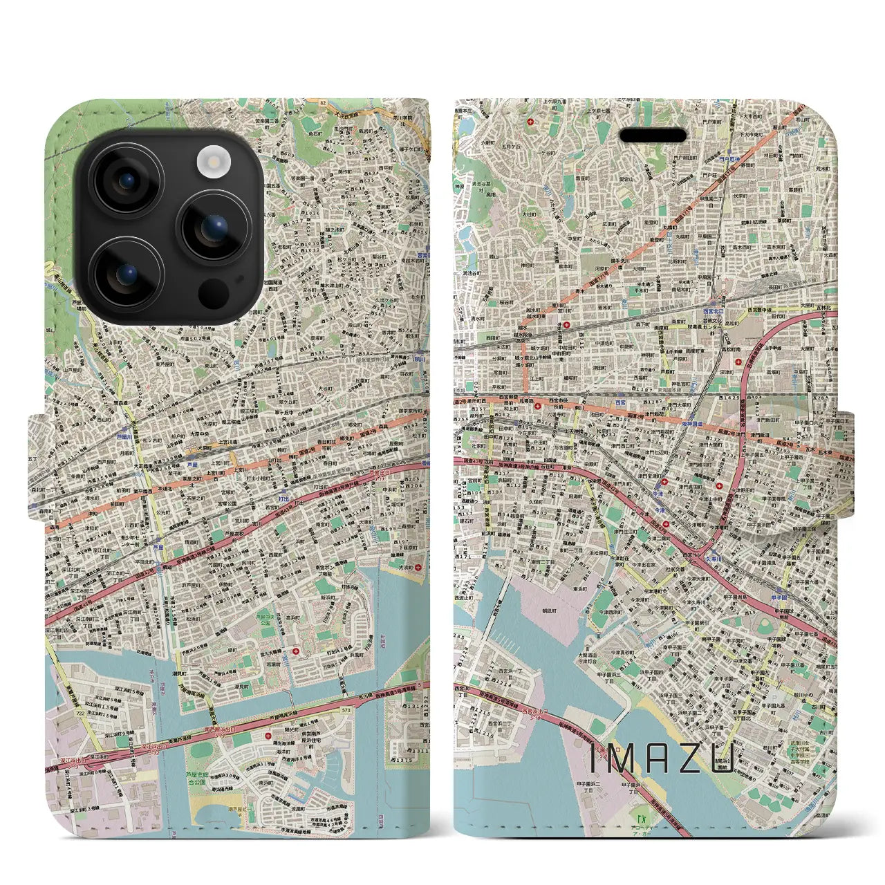 【今津(兵庫県)】地図柄iPhoneケース(手帳タイプ)